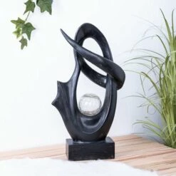 ETC-SHOP Lampe Solaire Pour Décoration De Jardin Extérieur Lampe De Terrasse Sol Extérieur Lampe Solaire Extérieur Debout, Avec Effet Flamme, Sculpture Noire, Boule De Verre Craquelé, 1x LED 3000K, LxH 25,5x45 Cm -Luminaire solaire Soldes 2022 32917776 2