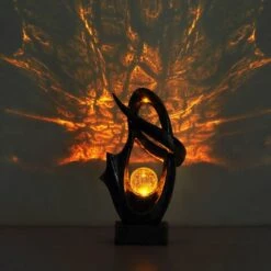 ETC-SHOP Lampe Solaire Pour Décoration De Jardin Extérieur Lampe De Terrasse Sol Extérieur Lampe Solaire Extérieur Debout, Avec Effet Flamme, Sculpture Noire, Boule De Verre Craquelé, 1x LED 3000K, LxH 25,5x45 Cm -Luminaire solaire Soldes 2022 32917776 5