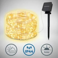 B.K.Licht Chaîne Lumineuse Solaire D'extérieur I 24 Mètres I 8 Modes D'éclairage I IP44 I 240 LED Blanc Chaud I Capteur Crépusculaire