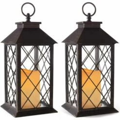 BARES Lot De 2 Lanternes à Bougies Vintage De 14 Po Avec Bougie Sans Flamme Scintillante à DEL (noir) - Lanterne à Bougie à énergie Solaire Pour L'extérieur - Lanterne Décorative Suspendue Pour Patio - Lanterne De Table