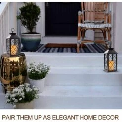 BARES Lot De 2 Lanternes à Bougies Vintage De 14 Po Avec Bougie Sans Flamme Scintillante à DEL (noir) - Lanterne à Bougie à énergie Solaire Pour L'extérieur - Lanterne Décorative Suspendue Pour Patio - Lanterne De Table -Luminaire solaire Soldes 2022 33885874 5