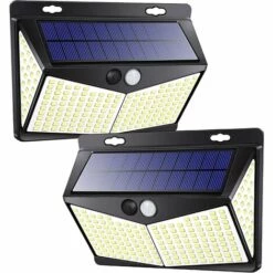 Lampes Solaires LITZEE Pour Extérieur, Lampe Solaire 208 LED Avec Détecteur De Mouvement, Applique Murale étanche Jardin 270° 3 Modes, 2 Pièces