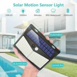 Lampes Solaires LITZEE Pour Extérieur, Lampe Solaire 208 LED Avec Détecteur De Mouvement, Applique Murale étanche Jardin 270° 3 Modes, 2 Pièces -Luminaire solaire Soldes 2022 33912908 4