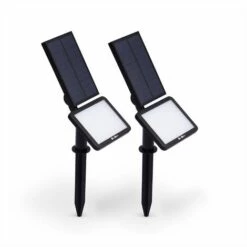 ALICE'S GARDEN Spots Solaires LED - Lot De 2. Batterie Lithium. Blanc Chaud. 960 Lumens. Luminaire Extérieur Résistant à L'eau. Projecteur Autonome à Recharge Solaire - Blanc Chaud