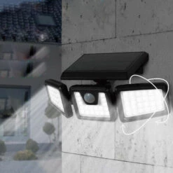 SKECTEN Lampe Solaire Extérieur Detecteur De Mouvement, 70 LEDs Luminaire Extérieur 650LM Blanc Froid, Spot Solaire Extérieur 2200mAh, LED Solaire Extérieur Étanche IP65