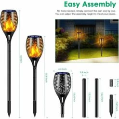 DONTODENT Lumière Solaire 96 LED Flamme Clignotante Lampe Torche Solaire 43 Pouces Éclairage Extérieur étanche Réverbère Solaire Paysage Éclairage Décoratif Marche/arrêt Automatique Jardin Cour Cour, 4 Pièces -Luminaire solaire Soldes 2022 34977376 3