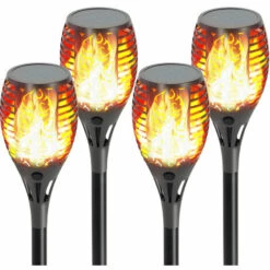 TODECO Lumières Flamme Solaire, IP65 étanche Torche Solaire Flammes Lampe, Sécurité Flamme Solaire Pour Jardin Auto ON/OFF 4 Pcs