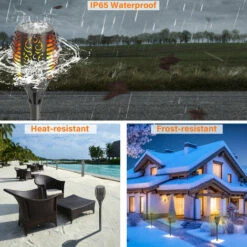 TODECO Lumières Flamme Solaire, IP65 étanche Torche Solaire Flammes Lampe, Sécurité Flamme Solaire Pour Jardin Auto ON/OFF 4 Pcs -Luminaire solaire Soldes 2022 35074828 4