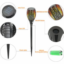 TODECO Lumières Flamme Solaire, IP65 étanche Torche Solaire Flammes Lampe, Sécurité Flamme Solaire Pour Jardin Auto ON/OFF 4 Pcs -Luminaire solaire Soldes 2022 35074828 5