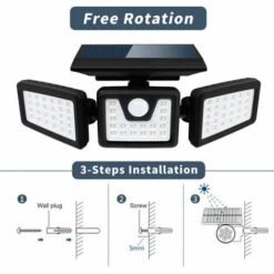OOBEST Projecteur Solaire Murale Lampe Solaire Exterieur Avec 3 Têtes 70 LED Détecteur De Mouvement -Luminaire solaire Soldes 2022 35101151 3