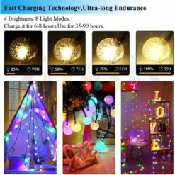 PERLE RARE Guirlande Lumineuse Solaire Extérieure Guirlande Lumineuse De Décoration Intérieure étanche, Convient Pour Jardin, Famille, Fête, Terrasse, Terrasse, Mariage, Couleur Solaire, 8 Fonctions, 12 Mètres, 100 Lumières -Luminaire solaire Soldes 2022 35550653 3