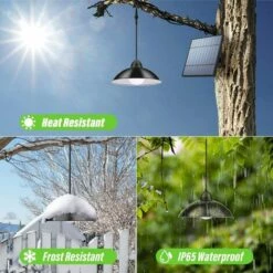 BRIDAY Lumières Extérieures Intérieures, 12 LED (équivalent à Une Luminosité Incandescente De 50 W) Lampe Suspendue Solaire à Télécommande étanche Pour Gazebo, Jardin, Garage, Cour, Patio, Pelouse, Balcon -Luminaire solaire Soldes 2022 35561182 5