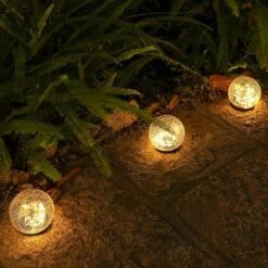PERLE RARE 2 Pièces De Lumières Solaires Extérieures, Lampadaires Solaires Extérieurs, Lumières Extérieures De Boule De Verre Fissuré, éclairage Solaire, Lumières De Patio De Cour De Passage De Pelouse De Jardin Extérieur(10cm 20LEDS) -Luminaire solaire Soldes 2022 35689733 3