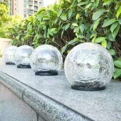 PERLE RARE 2 Pièces De Lumières Solaires Extérieures, Lampadaires Solaires Extérieurs, Lumières Extérieures De Boule De Verre Fissuré, éclairage Solaire, Lumières De Patio De Cour De Passage De Pelouse De Jardin Extérieur(10cm 20LEDS) -Luminaire solaire Soldes 2022 35689733 4
