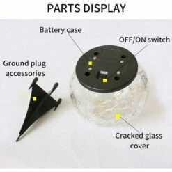 PERLE RARE 2 Pièces De Lumières Solaires Extérieures, Lampadaires Solaires Extérieurs, Lumières Extérieures De Boule De Verre Fissuré, éclairage Solaire, Lumières De Patio De Cour De Passage De Pelouse De Jardin Extérieur(10cm 20LEDS) -Luminaire solaire Soldes 2022 35689733 5