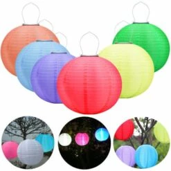 ILoveMilan 6 Pièces De Lanternes Solaires 12" Lanternes Solaires Chinoises LED Lampe Lanterne Suspendue Étanche Lanterne Solaire Multicolore Peint Pour Décoration Jardin Maison