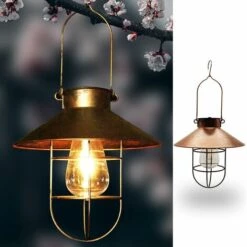 DONTODENT Lanterne Solaire à Suspendre Avec Crochet, Lampe Solaire LED Vintage Avec Blanc Chaud, Cage En Acier, étanche, Pour Jardin, Cour, Patio, Clôture, Décoration – Bronze