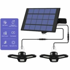 HAPPYSHOPPING Lampe De Garage A LED Solaire Pour L'interieur 120 LED Lampes Suspendues A LED Deformables Avec Panneau Solaire Etanche IP65 Lampe De Plafond A LED Rechargeable A Eclairage Automatique Lampes De Securite Suspendues Pour Lieux Interieurs Magasin De Porte D
