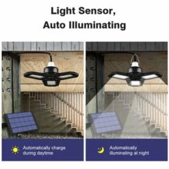 HAPPYSHOPPING Lampe De Garage A LED Solaire Pour L'interieur 120 LED Lampes Suspendues A LED Deformables Avec Panneau Solaire Etanche IP65 Lampe De Plafond A LED Rechargeable A Eclairage Automatique Lampes De Securite Suspendues Pour Lieux Interieurs Magasin De Porte D -Luminaire solaire Soldes 2022 36820491 5