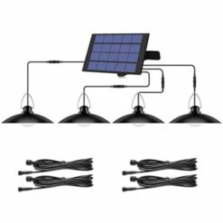 HIGHSAM Solaire Lampes 4 Têtes 80LED Eclairage Cabanon Intérieur Extérieur IP65 Avec Câble De 3 M - Lumière Blanche