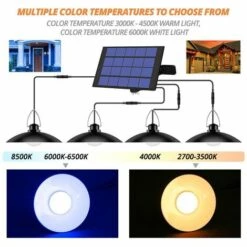 HIGHSAM Solaire Lampes 4 Têtes 80LED Eclairage Cabanon Intérieur Extérieur IP65 Avec Câble De 3 M - Lumière Blanche -Luminaire solaire Soldes 2022 36860887 3