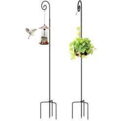 UNHO 2PCS Mangeoire Oiseaux Exterieur Sur Pied - Crochets De Jardin Pour Lanterne Lampadaire Plante Grain à Oiseaux 150cm Piquet Suspension En Métal Décoration Pour Suspendre Les Lampes Solaires