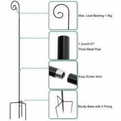 UNHO 2PCS Mangeoire Oiseaux Exterieur Sur Pied - Crochets De Jardin Pour Lanterne Lampadaire Plante Grain à Oiseaux 150cm Piquet Suspension En Métal Décoration Pour Suspendre Les Lampes Solaires -Luminaire solaire Soldes 2022 36947868 5