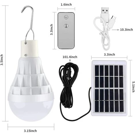 Kueatily Solaire Alimenté Ampoule Led, 12W Lampe Urgence Solaire Rechargeable Avec Télécommande Pour Extérieur, Randonnée, Camping, Tente De Pêche 5 Kueatily Solaire Alimenté Ampoule Led, 12W Lampe Urgence Solaire Rechargeable Avec Télécommande Pour Extérieur, Randonnée, Camping, Tente De Pêche â Image 3