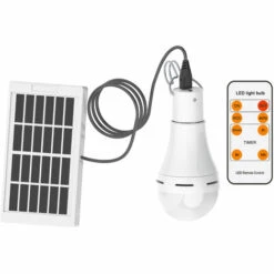 HAPPYSHOPPING Ampoules LED A Energie Solaire 7W Controle D'eclairage A Distance Et AUTO 5 Fonctions D'eclairage Reglage De La Minuterie 6000-6500K Lumieres Blanches Rechargeables D'exterieur Pour La Peche De Nuit En Camping, Modele: 1.2W 1500mA