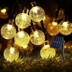 Guirlande Lumineuse Exterieure Solaire，12M 100 LED Lampe Solaire Exterieur Cristal Boules Étanche 8 Modes Intérieur Lumiere Pour Jardin Terrasse Arbres Mariage, Blanc Chaud [Classe énergétique A+++] GrooFoo