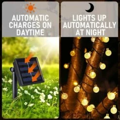 Guirlande Lumineuse Exterieure Solaire，12M 100 LED Lampe Solaire Exterieur Cristal Boules Étanche 8 Modes Intérieur Lumiere Pour Jardin Terrasse Arbres Mariage, Blanc Chaud [Classe énergétique A+++] GrooFoo -Luminaire solaire Soldes 2022 38707575 3