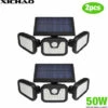 XICHAO Éclairage Solaire Extérieur Avec Détecteur De Mouvement, LED Étanche Lumières De Sécurité Avec 3 Têtes, Projecteur Solaire Pour Jardin(2pcs) -Luminaire solaire Soldes 2022 39657125 1