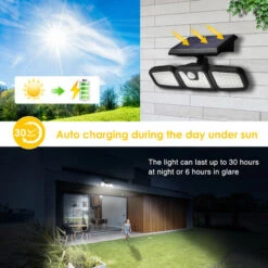 XICHAO Éclairage Solaire Extérieur Avec Détecteur De Mouvement, LED Étanche Lumières De Sécurité Avec 3 Têtes, Projecteur Solaire Pour Jardin(2pcs) -Luminaire solaire Soldes 2022 39657125 4