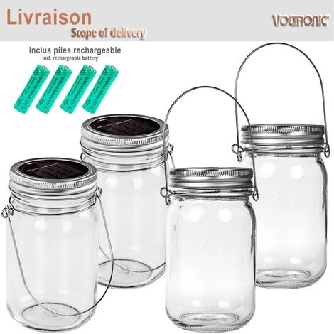 VOLTRONIC® Lot De 4 Mason Jarres Avec Lumière Solaire, 1 LED, étanche, Décoration Pour DIY, Bocal LED, Pot Bricolage, Maison, Table, Noël, Mariage, Fête 5 VOLTRONIC® Lot De 4 Mason Jarres Avec Lumière Solaire, 1 LED, étanche, Décoration Pour DIY, Bocal LED, Pot Bricolage, Maison, Table, Noël, Mariage, Fête – Image 3