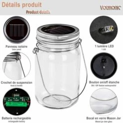 VOLTRONIC® Lot De 4 Mason Jarres Avec Lumière Solaire, 1 LED, étanche, Décoration Pour DIY, Bocal LED, Pot Bricolage, Maison, Table, Noël, Mariage, Fête 11 VOLTRONIC® Lot De 4 Mason Jarres Avec Lumière Solaire, 1 LED, étanche, Décoration Pour DIY, Bocal LED, Pot Bricolage, Maison, Table, Noël, Mariage, Fête -Luminaire solaire Soldes 2022 39903536 5