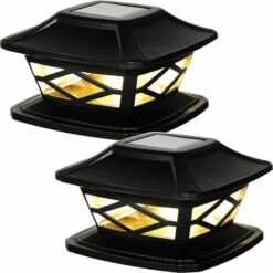 AIDUCHO 2 Pièces Lampes De Poteau De Chapeau Solaires Extérieures Lumières De Poteau LED Étanches Lampadaires Solaires De Clôture Décorative Adaptés (Noir)