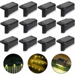 Luminaire solaire Soldes 2022 39 ABCRITAL Lampe De Clôture Solaire Étanche, Lumière De Pont Solaire, Lampe D'Escalier, Lampes Solaires De Jardin Led Ip65 Pour Clôtures D'Escalier De Patio (Lumière Chaude-Noir, 12 Pcs)