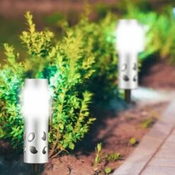 PRIVATE GARDEN Lot De 4 Bornes Solaire Tiaré - Lampe Solaire Exterieur A Poser Au Sol Sans Fil Led Blanche - Lampes De Jardin - Décoration Éclairage Solaire - Gris -Luminaire solaire Soldes 2022 42734100 4
