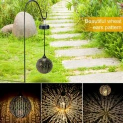 BARES Lanterne Solaire Jardin GolWof LED Lanterne Solaire Suspendu Exterieur IP44 Étanche Lanterne Solaire Jardin Métal Cour Camping Terrasse Balcon Jardin (Rond) -Luminaire solaire Soldes 2022 42948245 3