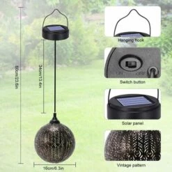 BARES Lanterne Solaire Jardin GolWof LED Lanterne Solaire Suspendu Exterieur IP44 Étanche Lanterne Solaire Jardin Métal Cour Camping Terrasse Balcon Jardin (Rond) -Luminaire solaire Soldes 2022 42948245 5