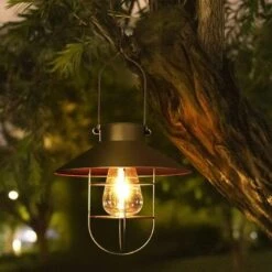 Lanterne Solaire à Suspendre Avec Crochet, Lampe Solaire LED Vintage Avec Blanc Chaud, Cage En Acier, étanche, Pour Jardin, Cour, Patio, Clôture, Décoration – Bronze GrooFoo