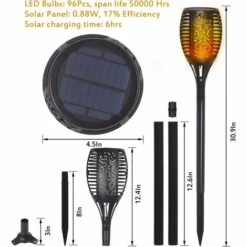 HANBING Lampes De Jardin à Flamme Solaire à Led, Lumières De Paysage Extérieures étanches Avec Lampes Murales De Charge USB, Marche/arrêt Automatique, Décoration De Noël, éclairage Public Pour Le Festival, 1 Paquet -Luminaire solaire Soldes 2022 43593948 3