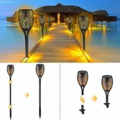 HANBING Lampes De Jardin à Flamme Solaire à Led, Lumières De Paysage Extérieures étanches Avec Lampes Murales De Charge USB, Marche/arrêt Automatique, Décoration De Noël, éclairage Public Pour Le Festival, 1 Paquet -Luminaire solaire Soldes 2022 43593948 5