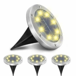 AUGIENB AMBOTHER Lot De 8 Spots Solaire Encastrables Sol 6000K Diam.12 Cm -Luminaire solaire Soldes 2022 45405812 3