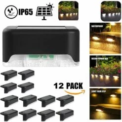 DEVENIRRICHE Lampe De Clôture Solaire étanche, Lumière De Pont Solaire, Lampe D'escalier, Lampes Solaires De Jardin LED IP65 Pour Clôtures D'escalier De Patio (Lumière Chaude-Noir, 12 PCS) -Luminaire solaire Soldes 2022 46888344 5
