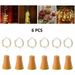 SUPERMARKET Lot De 6 Guirlandes Lumineuses LED Solaire Bouchon De La Bouteille 1m 10 LEDs Fil De Cuivre Lumière Décorative Pour DIY Bouteille/Bar/Guinguette/Chambre/Mariage/Noël/Fête - Blanc Chaud，Superma -Luminaire solaire Soldes 2022 47034877 5