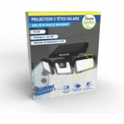 TERRE JARDIN Projecteur Mural Solaire 3 Têtes Avec Détecteur De Mouvement -Luminaire solaire Soldes 2022 47901547 3