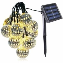 VERSAILLESFR Guirlande Lumineuse Solaire 20 LED Avec Boules De Fer Style Marocain Étanche, éclairage D'ambiance D'extérieur (blanc Chaud) [Classe énergétique A+], Versailles -Luminaire solaire Soldes 2022 50932572 4