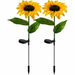 HAPPYSHOPPING Lot De Deux Lanternes Solaires En Forme De Tournesol Avec Prise De Terre Pour Réverbère De Pelouse De Cour Contrôlée Par La Lumière