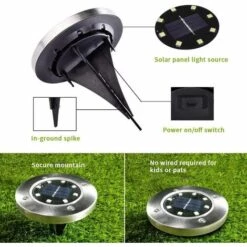 LITZEE Lumière Solaire Extérieur, 8 LED 8 Pack Spot Lampe Solaire Jardin Etanche IP65 Pelouse Lumière Decorative Pour Chemin Jardin Terrace Cour Pelouse Blanc -Luminaire solaire Soldes 2022 51545677 3